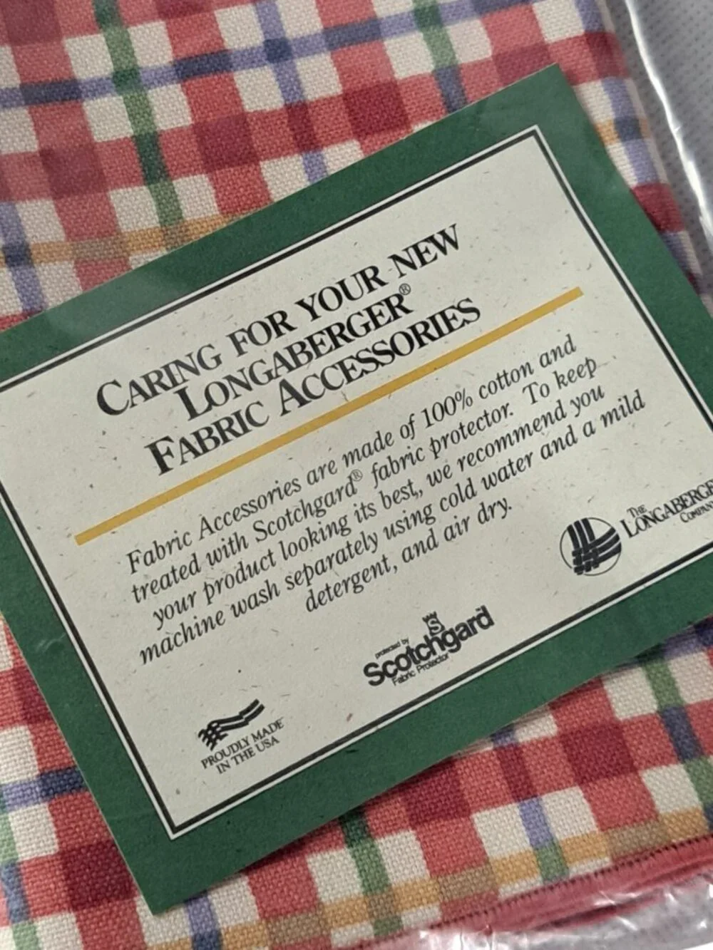 Longaberger Fabric napkins set of 2 in Cherry Red Plaid Pattern NEW